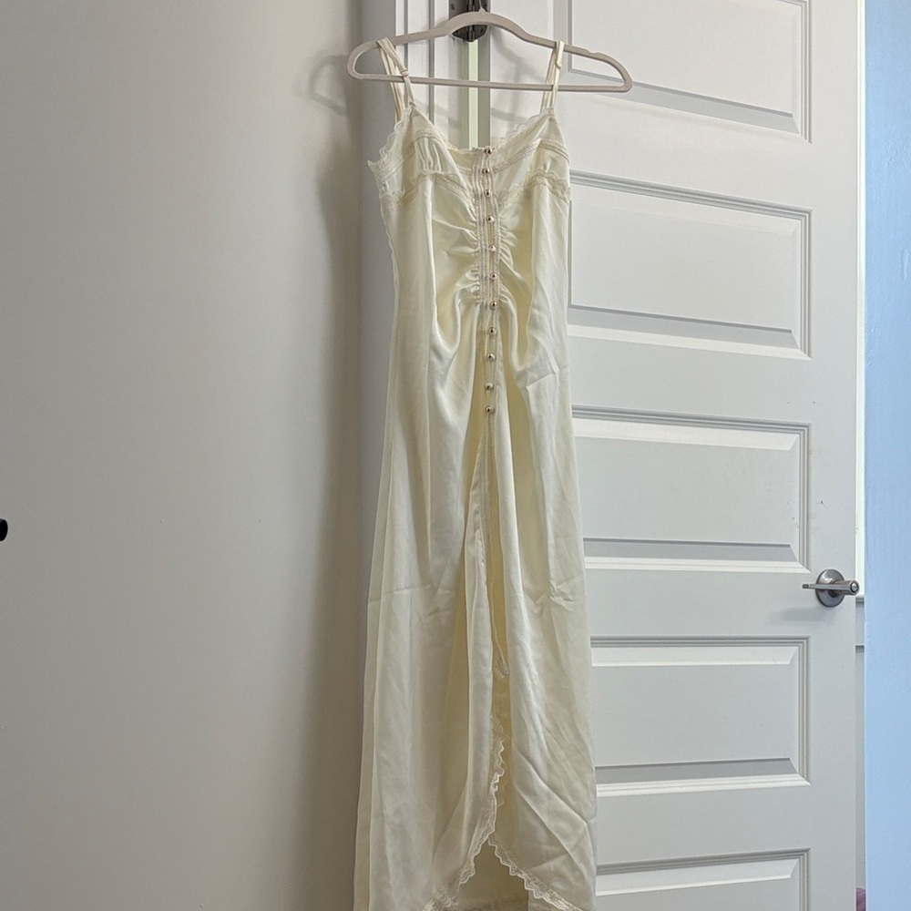 ARALINA cream lace-trimmed maxi slip gown size small vintage inspired pinup